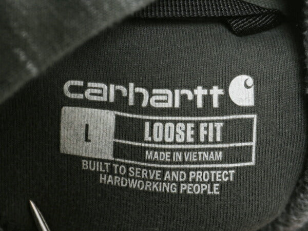 カーハート 袖 プリント スウェット フード パーカー メンズ L / 古着 CARHARTT トレーナー プルオーバー スエット 裏起毛 ワンポイント 緑