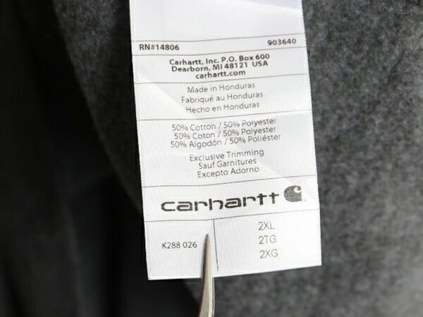 カーハート 袖 プリント スウェット フード パーカー メンズ XXL 古着 CARHARTT トレーナー スエット プルオーバー 裏起毛 大きいサイズ 灰