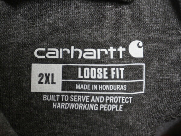 カーハート 袖 プリント スウェット フード パーカー メンズ XXL 古着 CARHARTT トレーナー スエット プルオーバー 裏起毛 大きいサイズ 灰