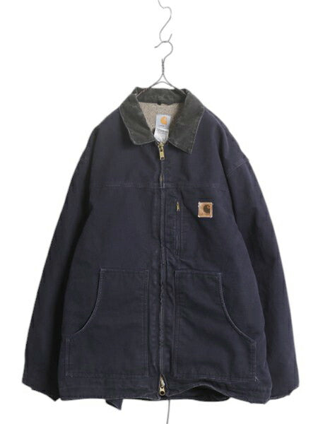 US企画 カーハート リッジ コート メンズ 2XL / CARHARTT ダック ジャケット ブルゾン ワーク 裏 ボア パイル フリース 廃盤 フルジップ 紺
