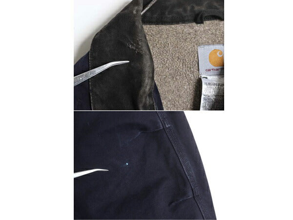US企画 カーハート リッジ コート メンズ 2XL / CARHARTT ダック ジャケット ブルゾン ワーク 裏 ボア パイル フリース 廃盤 フルジップ 紺