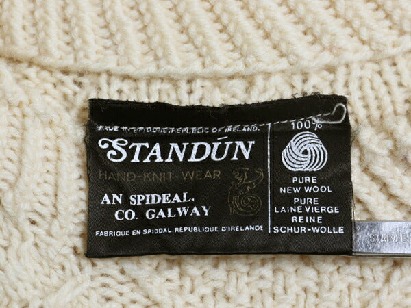 80s 手編み アイルランド製 STANDUN フィッシャーマン ウール ハンド ニット セーター メンズ M 程/ ヴィンテージ ハンドメイド ナチュラル