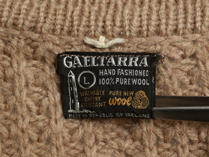 アイルランド製 手編み GAELTARRA  ウール ハンドニット カーディガン メンズ L / セーター ケーブル 前開き 重ね着 無地 ハンドメイド 茶