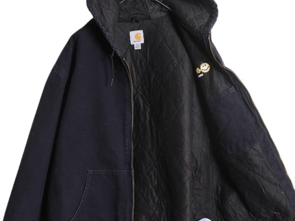 US企画 カーハート アクティブ ジャケット メンズ XL / CARHARTT ダック パーカー 中綿 キルティング ライナー フルジップ 企業 ネイビー