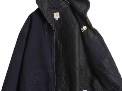 US企画 カーハート アクティブ ジャケット メンズ XL / CARHARTT ダック パーカー 中綿 キルティング ライナー フルジップ 企業 ネイビー