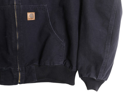 US企画 カーハート アクティブ ジャケット メンズ XL / CARHARTT ダック パーカー 中綿 キルティング ライナー フルジップ 企業 ネイビー