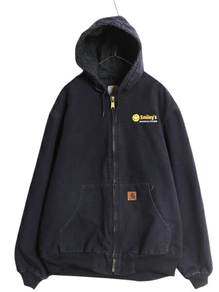 US企画 カーハート アクティブ ジャケット メンズ XL / CARHARTT ダック パーカー 中綿 キルティング ライナー フルジップ 企業 ネイビー