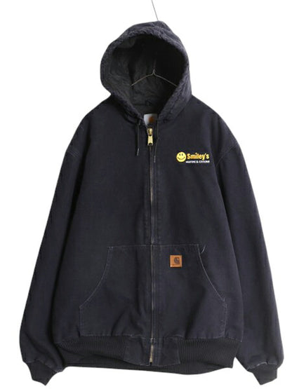 US企画 カーハート アクティブ ジャケット メンズ XL / CARHARTT ダック パーカー 中綿 キルティング ライナー フルジップ 企業 ネイビー