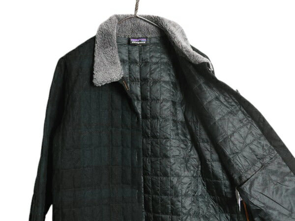パタゴニア ダウン シャツ ジャケット レディース L / 16年製 デカタグ Patagonia ブラックウォッチ チェック ウール 襟 パイル フリース