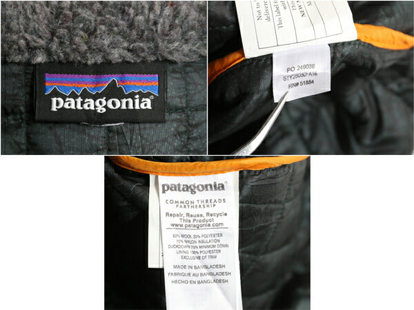 パタゴニア ダウン シャツ ジャケット レディース L / 16年製 デカタグ Patagonia ブラックウォッチ チェック ウール 襟 パイル フリース