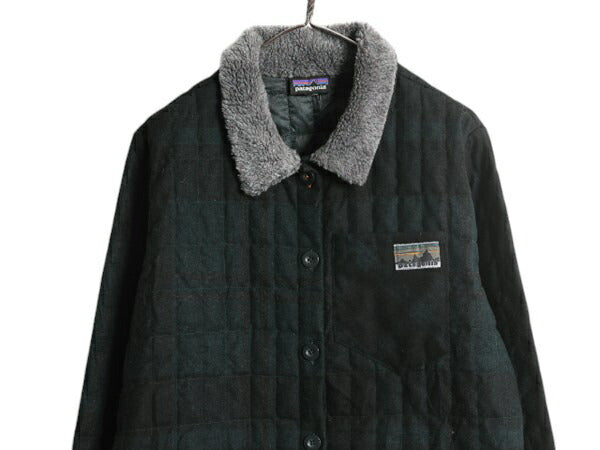パタゴニア ダウン シャツ ジャケット レディース L / 16年製 デカタグ Patagonia ブラックウォッチ チェック ウール 襟 パイル フリース