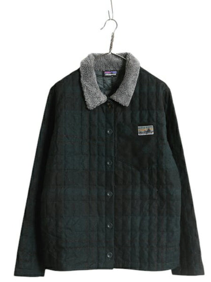 パタゴニア ダウン シャツ ジャケット レディース L / 16年製 デカタグ Patagonia ブラックウォッチ チェック ウール 襟 パイル フリース