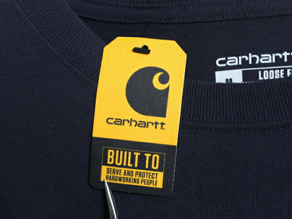 デッドストック カーハート ポケット付き 長袖 Tシャツ メンズ M 新品 CARHARTT ロンT ワンポイント ロゴT ヘビーウェイト クルーネック 紺
