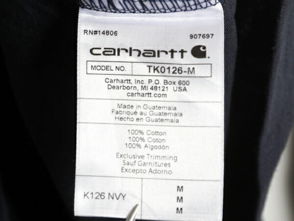 デッドストック カーハート ポケット付き 長袖 Tシャツ メンズ M 新品 CARHARTT ロンT ワンポイント ロゴT ヘビーウェイト クルーネック 紺