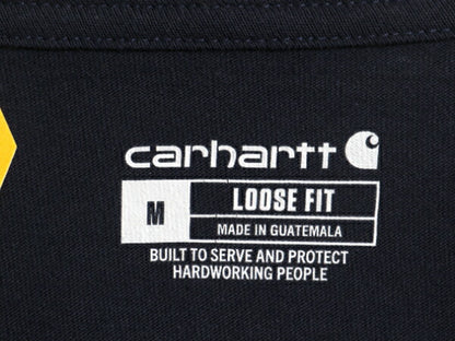 デッドストック カーハート ポケット付き 長袖 Tシャツ メンズ M 新品 CARHARTT ロンT ワンポイント ロゴT ヘビーウェイト クルーネック 紺