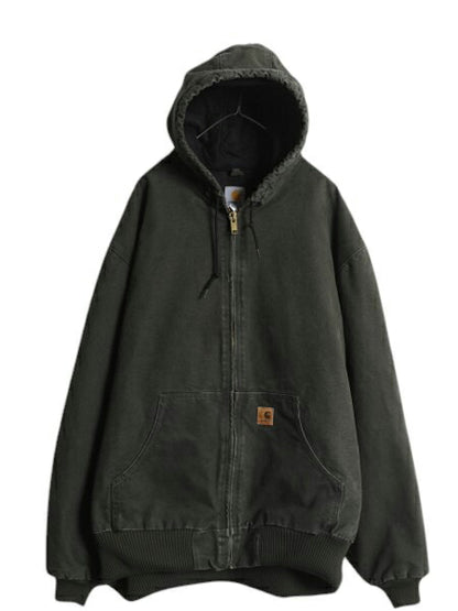 US企画 カーハート アクティブ ジャケット メンズ XXXL / CARHARTT ダック パーカー 中綿 キルティング ライナー フルジップ モス グリーン