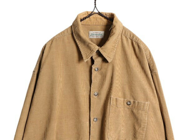90s ST JOHN'S BAY 細畝 コーデユロイ シャツ メンズ XL / オールド セントジョンズベイ JCペニー 長袖シャツ 大きいサイズ 無地 ブラウン
