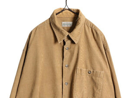 90s ST JOHN'S BAY 細畝 コーデユロイ シャツ メンズ XL / オールド セントジョンズベイ JCペニー 長袖シャツ 大きいサイズ 無地 ブラウン