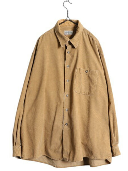 90s ST JOHN'S BAY 細畝 コーデユロイ シャツ メンズ XL / オールド セントジョンズベイ JCペニー 長袖シャツ 大きいサイズ 無地 ブラウン