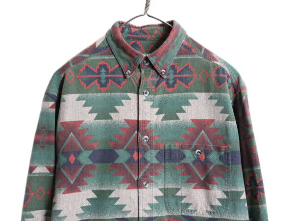 90s カベラス ネイティブ 総柄 シャモア クロス 3点留め ボタンダウン 長袖 シャツ メンズ M / 90年代 オールド Cabelas ヘビー フランネル