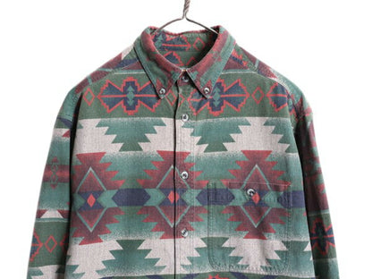 90s カベラス ネイティブ 総柄 シャモア クロス 3点留め ボタンダウン 長袖 シャツ メンズ M / 90年代 オールド Cabelas ヘビー フランネル