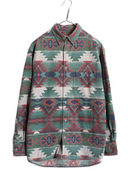 90s カベラス ネイティブ 総柄 シャモア クロス 3点留め ボタンダウン 長袖 シャツ メンズ M / 90年代 オールド Cabelas ヘビー フランネル