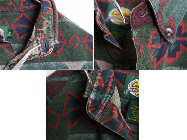 90s カベラス ネイティブ 総柄 シャモア クロス 3点留め ボタンダウン 長袖 シャツ メンズ M / 90年代 オールド Cabelas ヘビー フランネル