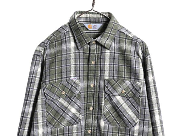 80s カーハート チェック ヘビー フランネル シャツ メンズ L 程/ 80年代 ヴィンテージ Carhartt ワーク コットン ネルシャツ ポケット付き