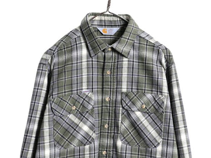 80s カーハート チェック ヘビー フランネル シャツ メンズ L 程/ 80年代 ヴィンテージ Carhartt ワーク コットン ネルシャツ ポケット付き