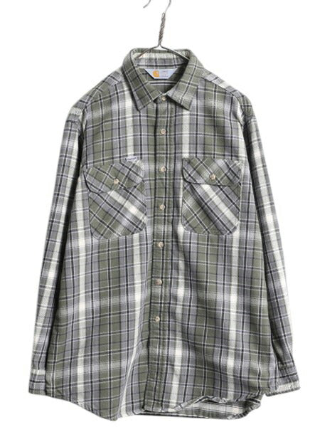 80s カーハート チェック ヘビー フランネル シャツ メンズ L 程/ 80年代 ヴィンテージ Carhartt ワーク コットン ネルシャツ ポケット付き
