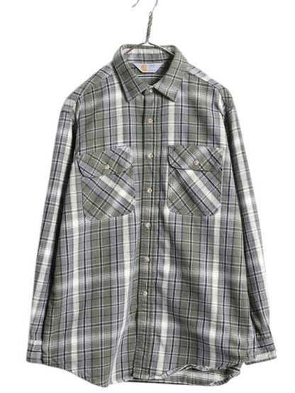 80s カーハート チェック ヘビー フランネル シャツ メンズ L 程/ 80年代 ヴィンテージ Carhartt ワーク コットン ネルシャツ ポケット付き