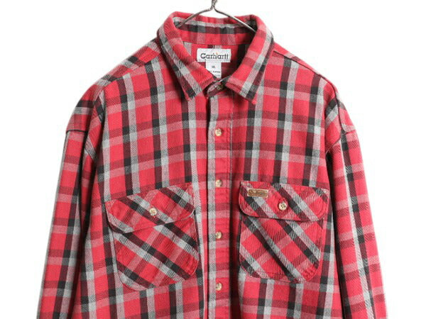 US企画 カーハート チェック 長袖 ヘビー フランネル シャツ メンズ XL 古着 Carhartt ネルシャツ 厚手 コットン 長袖シャツ 大きいサイズ