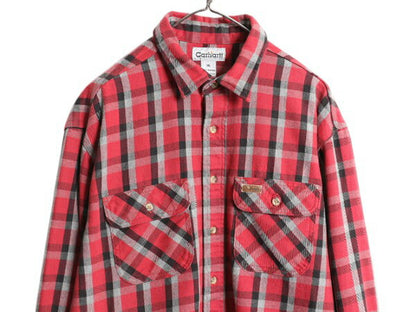 US企画 カーハート チェック 長袖 ヘビー フランネル シャツ メンズ XL 古着 Carhartt ネルシャツ 厚手 コットン 長袖シャツ 大きいサイズ