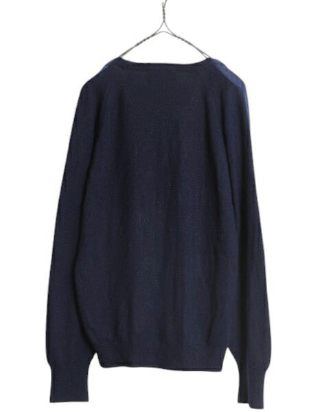 80s クリスチャン ディオール Vネック アクリル ニット セーター メンズ M / ヴィンテージ Christian Dior Monsieur 薄手 ワンポイント 紺