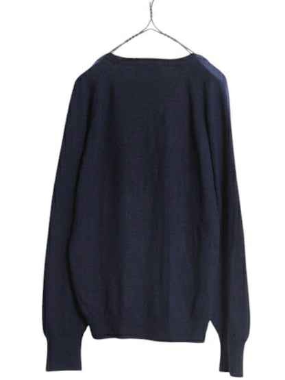 80s クリスチャン ディオール Vネック アクリル ニット セーター メンズ M / ヴィンテージ Christian Dior Monsieur 薄手 ワンポイント 紺