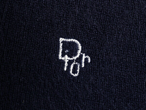 80s クリスチャン ディオール Vネック アクリル ニット セーター メンズ M / ヴィンテージ Christian Dior Monsieur 薄手 ワンポイント 紺