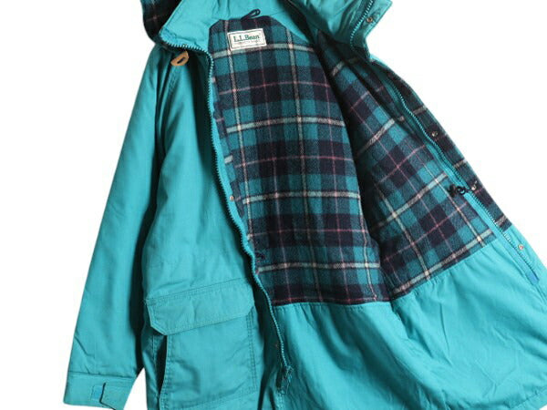 80s エルエルビーン ロング マウンテンパーカー ジャケット メンズ L 程/ ヴィンテージ LLBEAN コート 中綿 チェック ウール ライナー付き
