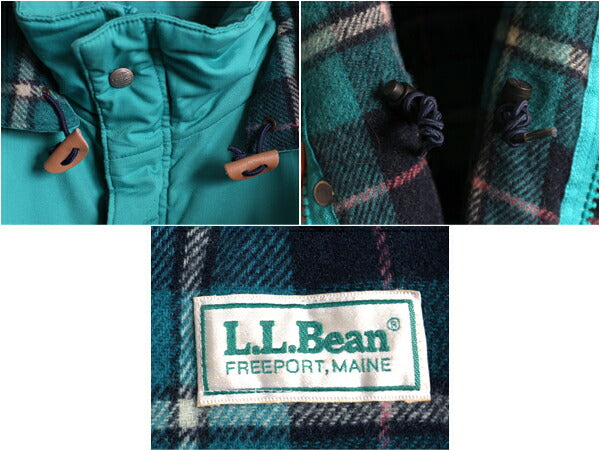 80s エルエルビーン ロング マウンテンパーカー ジャケット メンズ L 程/ ヴィンテージ LLBEAN コート 中綿 チェック ウール ライナー付き