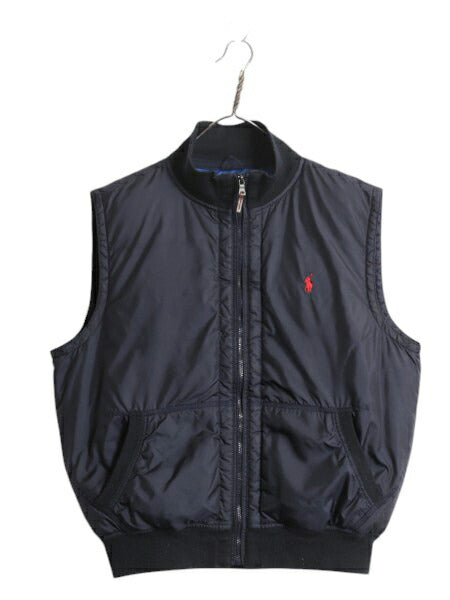 90s ポロ ラルフローレン ナイロン ダウン ベスト メンズ L / 古着 90年代 オールド 前開き ハイネック フルジップ 重ね着 ワンポイント 紺