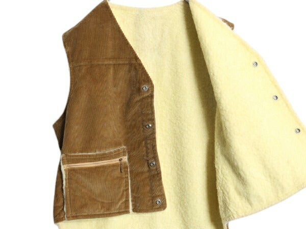 70s 裏 ボア コーデュロイ ベスト メンズ L / 古着 70年代 ヴィンテージ パイル フリース 重ね着 前開き 涙 TALON 太畝 ポケット付き 短丈