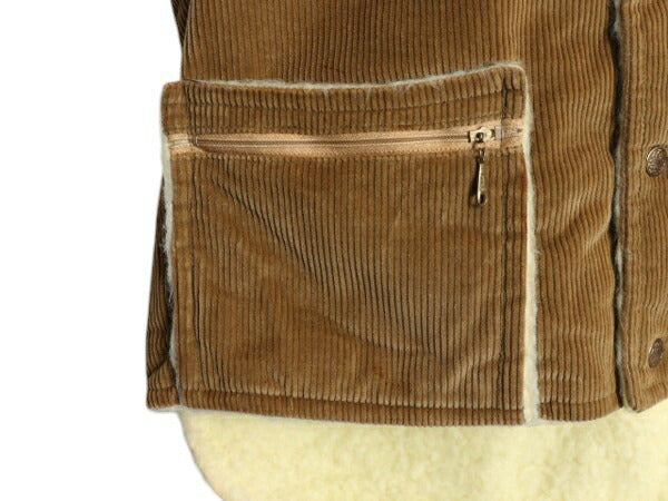 70s 裏 ボア コーデュロイ ベスト メンズ L / 古着 70年代 ヴィンテージ パイル フリース 重ね着 前開き 涙 TALON 太畝 ポケット付き 短丈