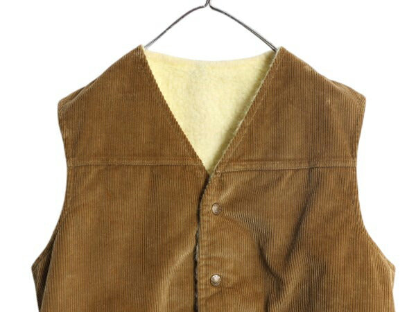 70s 裏 ボア コーデュロイ ベスト メンズ L / 古着 70年代 ヴィンテージ パイル フリース 重ね着 前開き 涙 TALON 太畝 ポケット付き 短丈