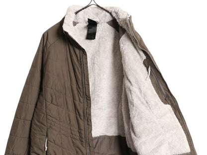 US企画 ノースフェイス 中綿 キルティング ナイロン ジャケット レディース M The North Face 裏 ボア パイル フリース ブルゾン ブラウン