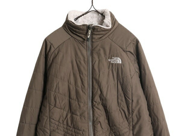 US企画 ノースフェイス 中綿 キルティング ナイロン ジャケット レディース M The North Face 裏 ボア パイル フリース ブルゾン ブラウン