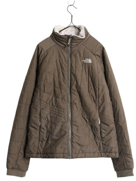US企画 ノースフェイス 中綿 キルティング ナイロン ジャケット レディース M The North Face 裏 ボア パイル フリース ブルゾン ブラウン