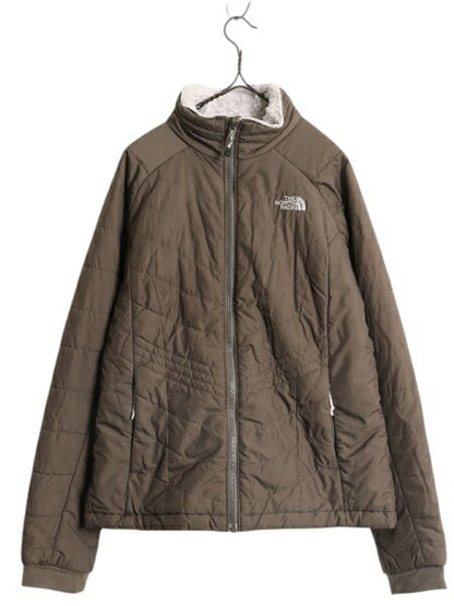 US企画 ノースフェイス 中綿 キルティング ナイロン ジャケット レディース M The North Face 裏 ボア パイル フリース ブルゾン ブラウン