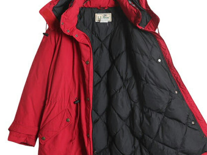 90s エルエルビーン ナイロン ダウン ジャケット レディース S 古着 オールド LLBEAN アウトドア フード ハーフ コート ブルゾン マンパ 赤