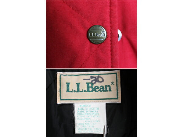 90s エルエルビーン ナイロン ダウン ジャケット レディース S 古着 オールド LLBEAN アウトドア フード ハーフ コート ブルゾン マンパ 赤