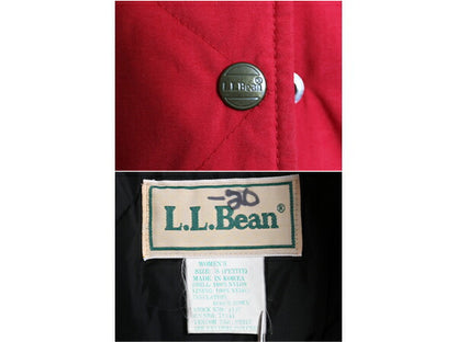 90s エルエルビーン ナイロン ダウン ジャケット レディース S 古着 オールド LLBEAN アウトドア フード ハーフ コート ブルゾン マンパ 赤
