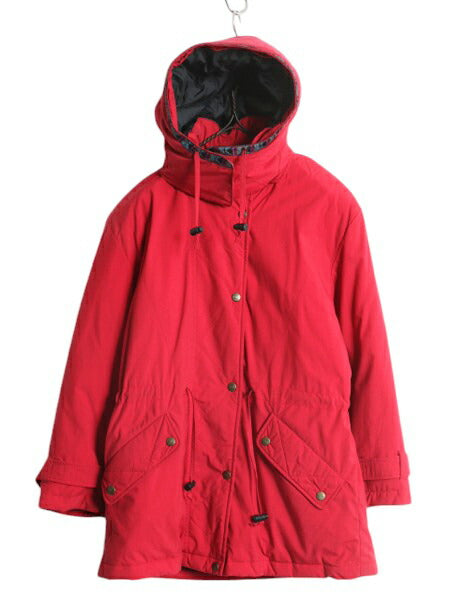 90s エルエルビーン ナイロン ダウン ジャケット レディース S 古着 オールド LLBEAN アウトドア フード ハーフ コート ブルゾン マンパ 赤